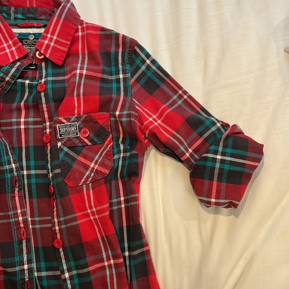 SUPERDRY Red and Green Plaid Button Down Shirt/ Women/ Size small - Picture 6 of 9